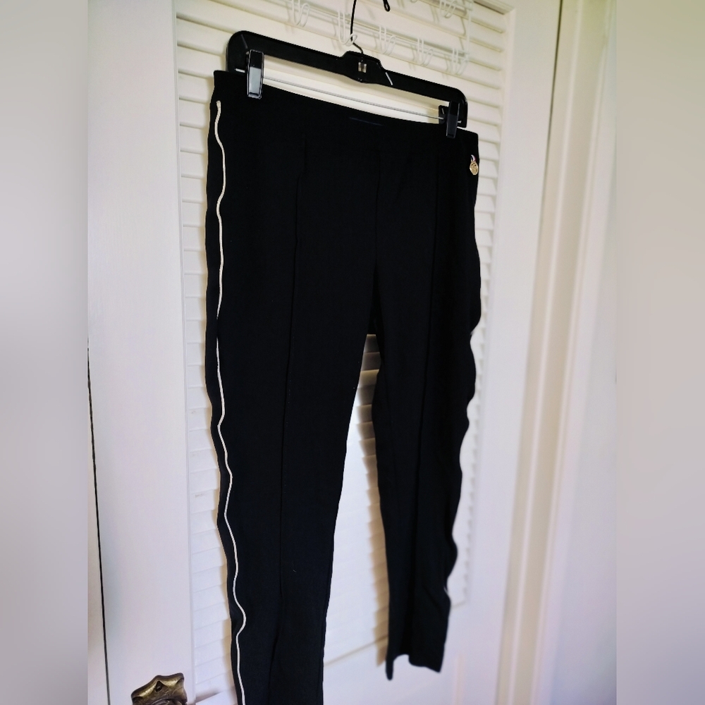 Tommy Hilfiger Women's Viscose Nylon Black Pants with White Trim Large